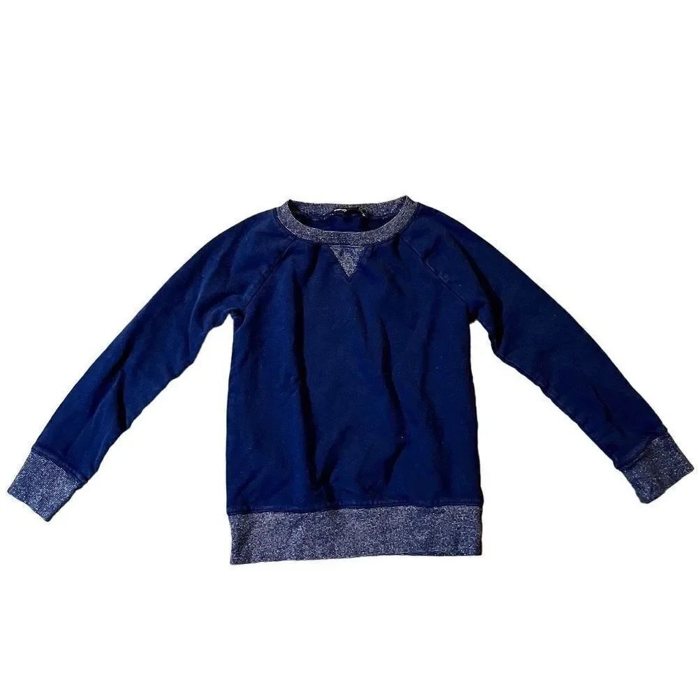 Gap Kids Navy Uniform Shimmer Neck Sleeves Sweatshirt Small (6-7)